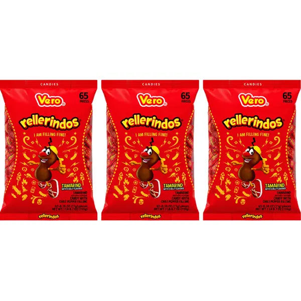3 Pack - Vero Rellerindos Tamarind Flavor Hard Candy with Chili Pepper 60 Count Vero